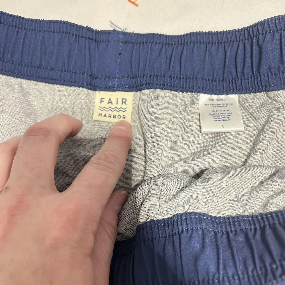 Fair Harbor Swim Shorts Mens Large Blue Geometric Print Lined Elastic Waist